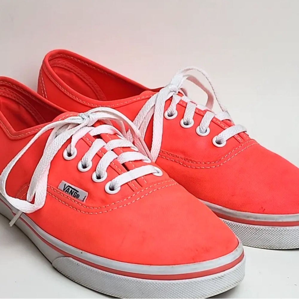 Vans Women's 7.5 Lace-Up Sneakers Neon Coral Skater Shoes Low Top